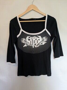 Vintage Y2K Gsus Sindustries Angel Wing Logo Graphic Fitted Top M Cotton Black